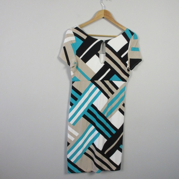 1 ONE Geometric Print Dress 44 Blue A-Line Viscose Mini Italy Casual Y2k 306 - Picture 2 of 10